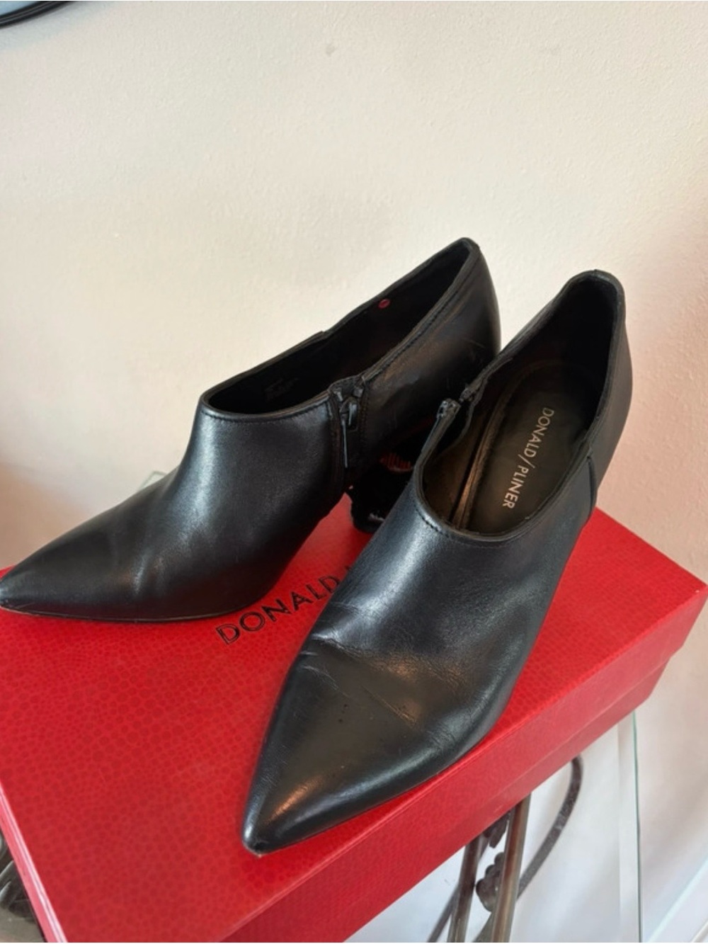 Donald J. Pliner Black Pointed Leather Ankle Booties with Side Zip